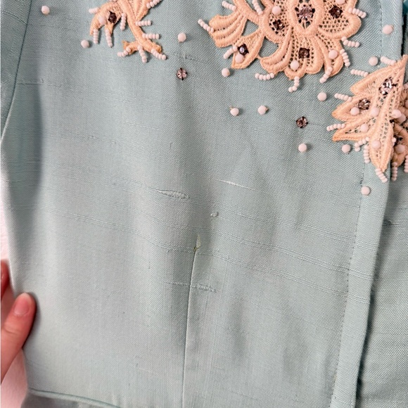 Vintage 50s 60s Baby Blue Hand Beaded Sheath Dress Lace Rhinestone Cocktail M/L - Picture 10 of 16